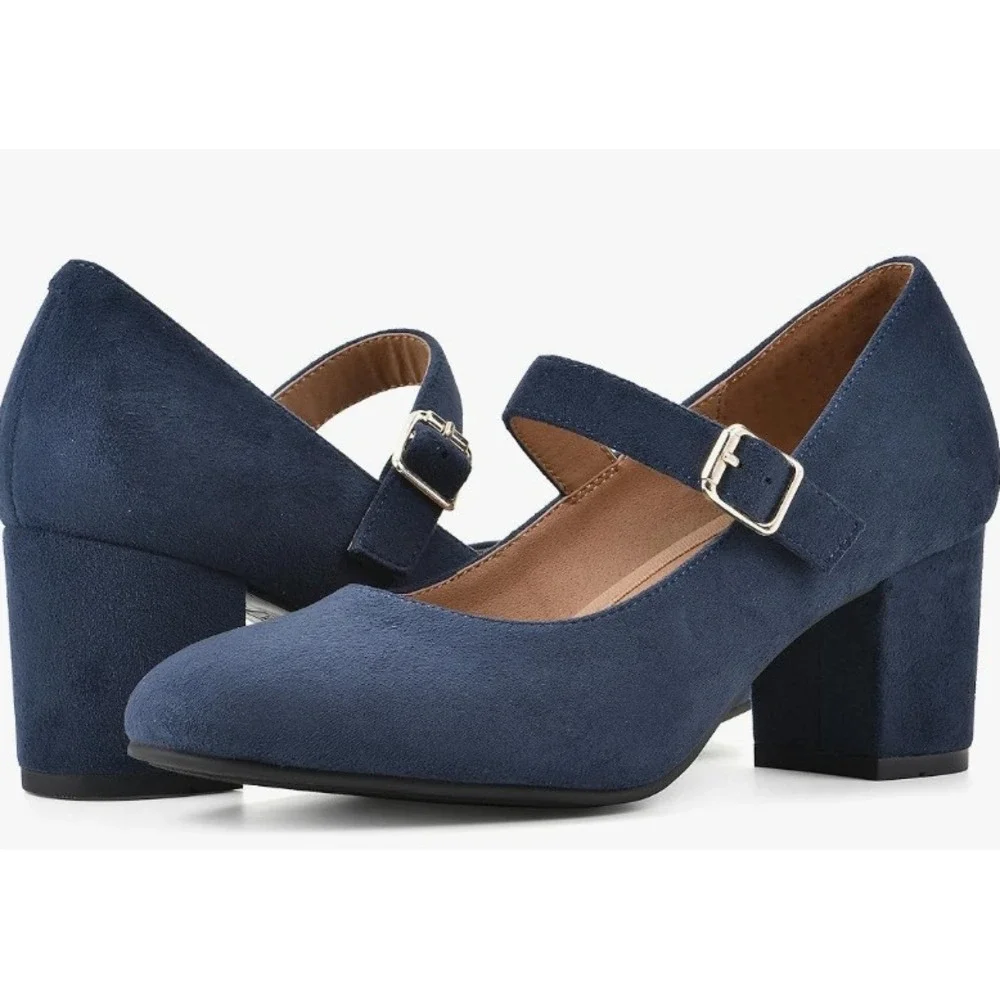 White Mountain Womens Shoes Frenzies‎ Navy Mary Janes Chunky Heel